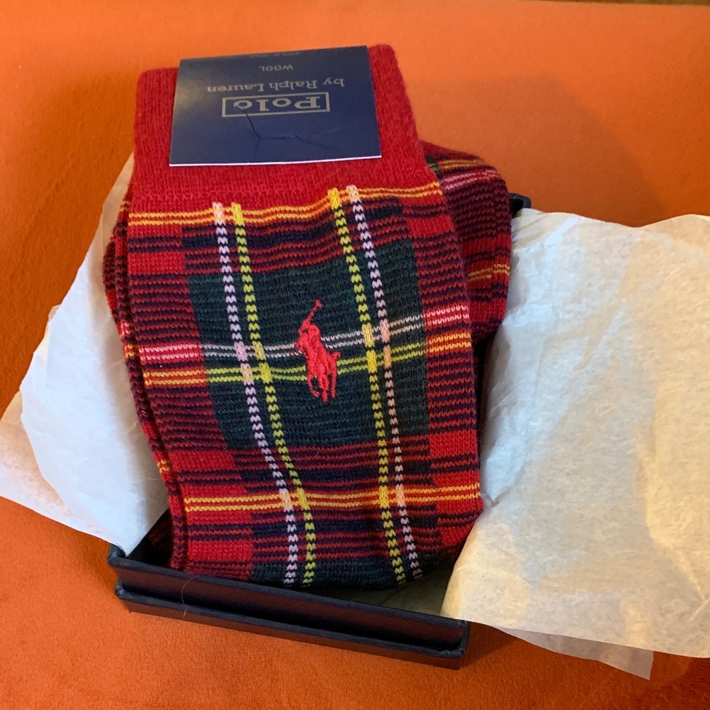 Ralph Lauren Men's Red and Black Plaid Socks